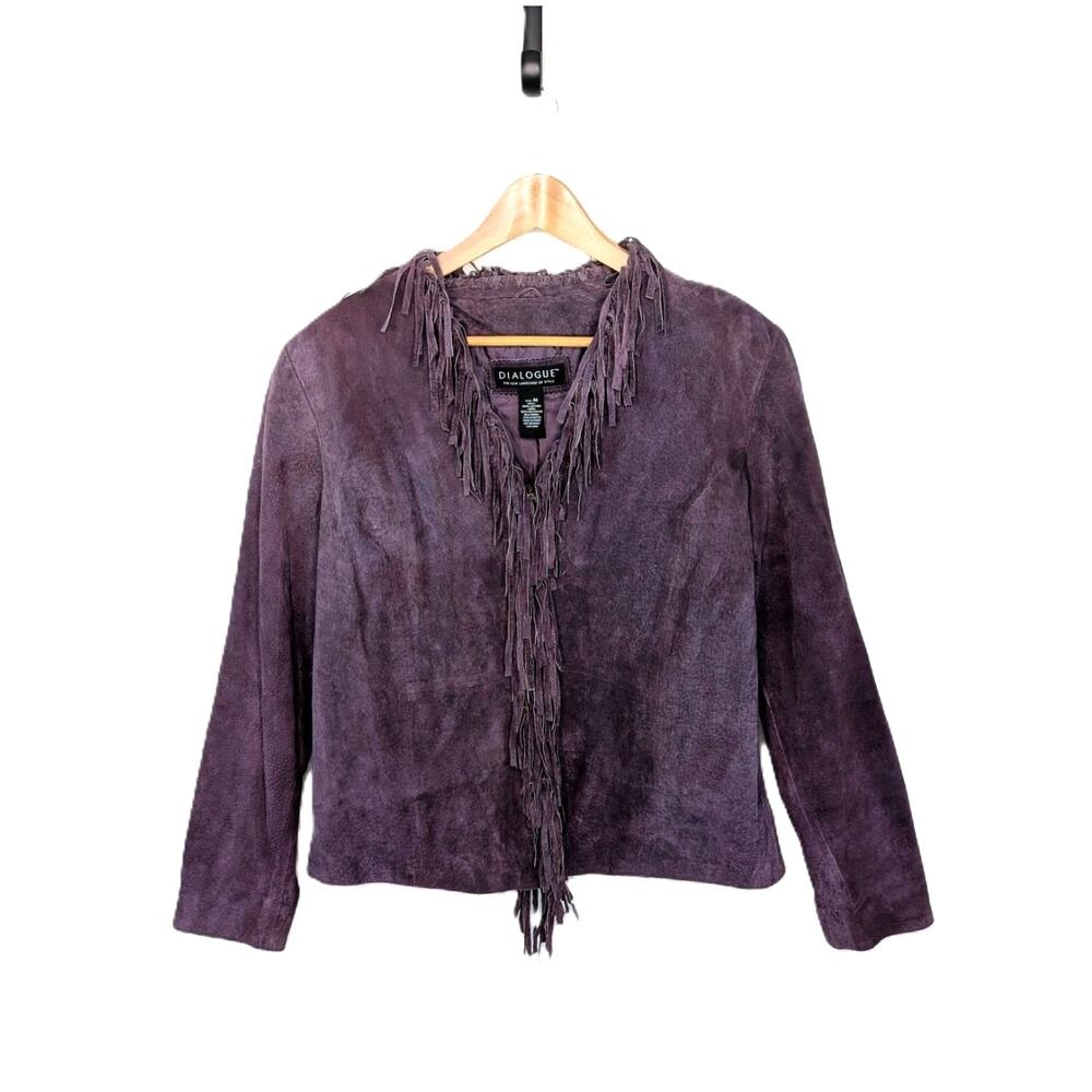 Y2K Suede Fringe Jacket Medium Western Boho Chic 70s Cowgirl Washable Purple NWT